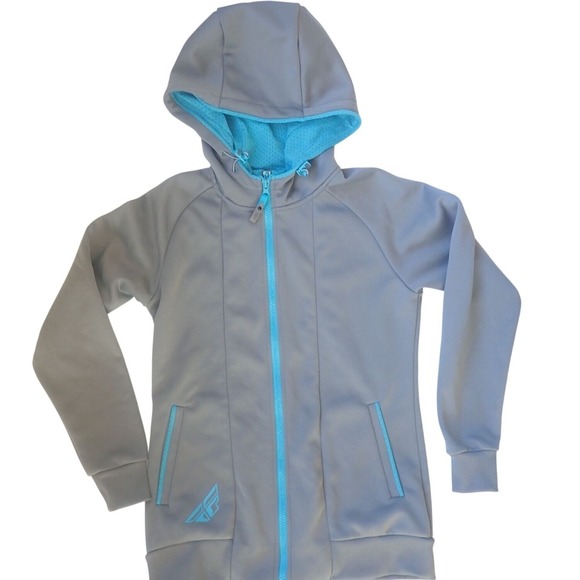 Fly Racing Women S Track Zip Up Hoodie Small Motorcycle ATV Quad Bike Gray Blue - Picture 1 of 9